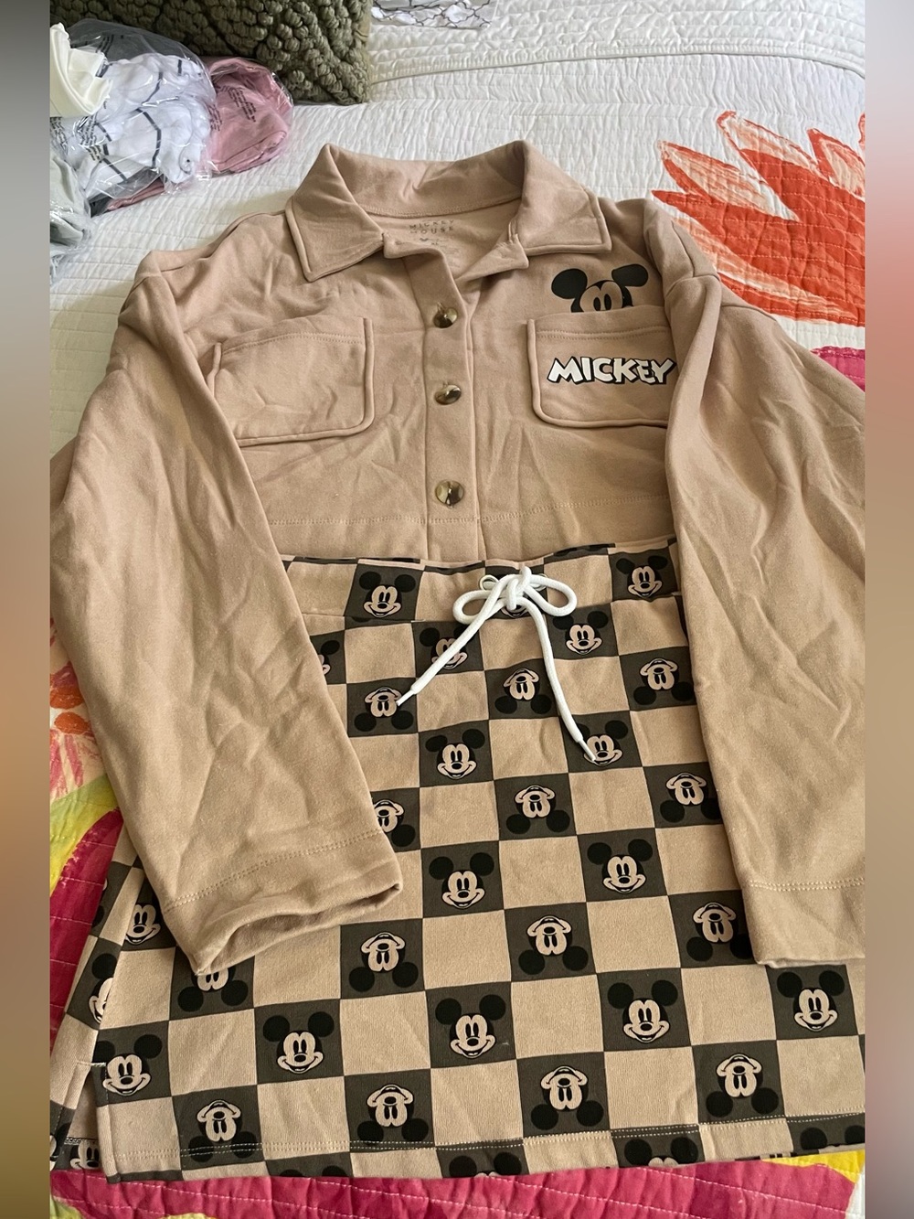 Disney Beige Mickey Mouse Fleece Pullover and skirt. NWOT